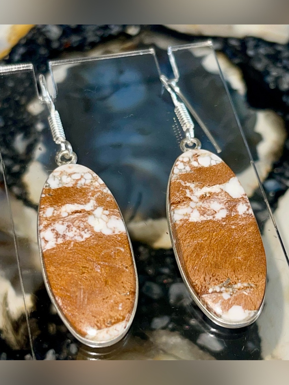 Wild Horse Jasper Magnesite Earrings 2” - Picture 6 of 16